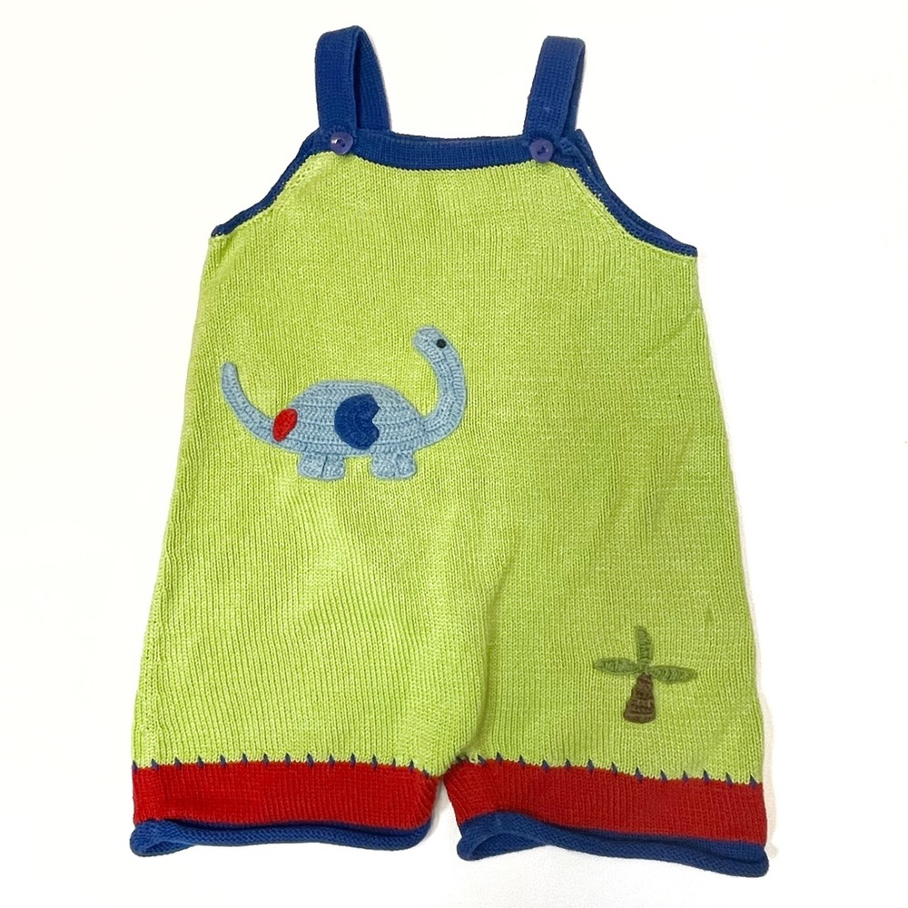 ZACKALI-4-KIDS • Hand-Knit Cotton dinosaur sweater romper one piece • 2T